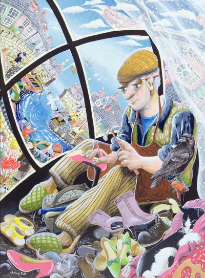 Jack Black, müşterilerinin düzgün ayaklarıyla ilgili fanteziler kuruyor, 2007 (panelde akrilik) by Tony Todd